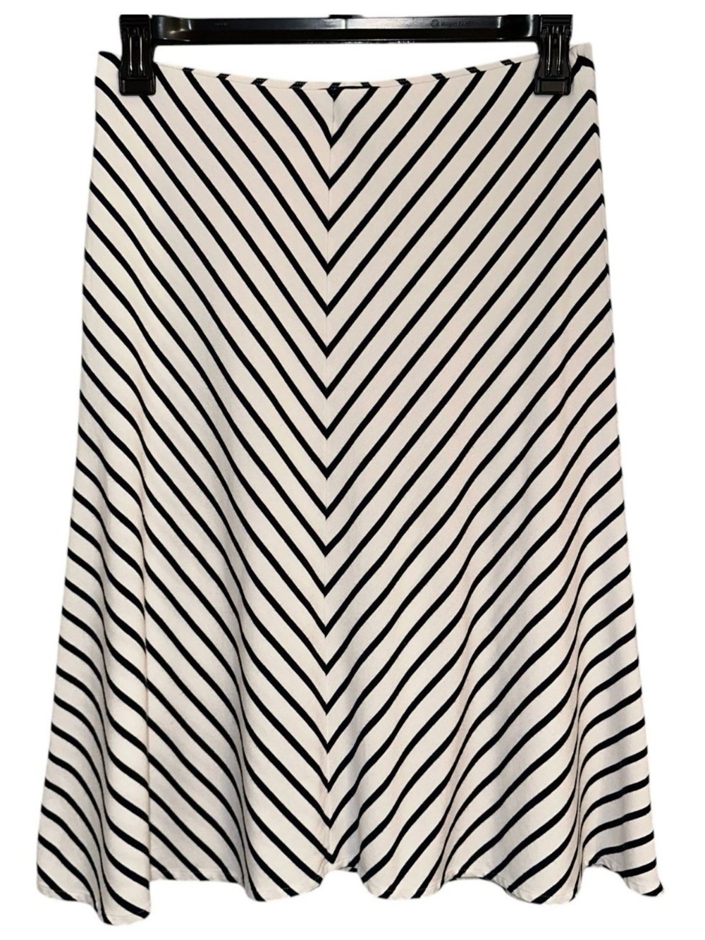 Ann Taylor Sz S Black & White Stripe Pull On Flowy Drapy Skirt Nautical Sailor